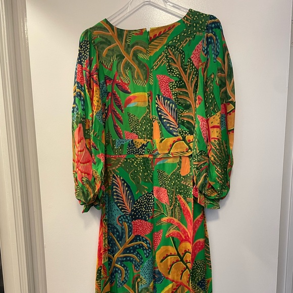 Farm rio forest green dress midi puffy sleeves size small 4 6 - Picture 10 of 11